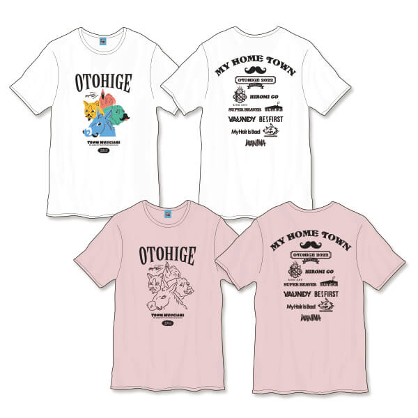 音楽と髭達2022 Animal Tシャツ（白、ピンク）の画像