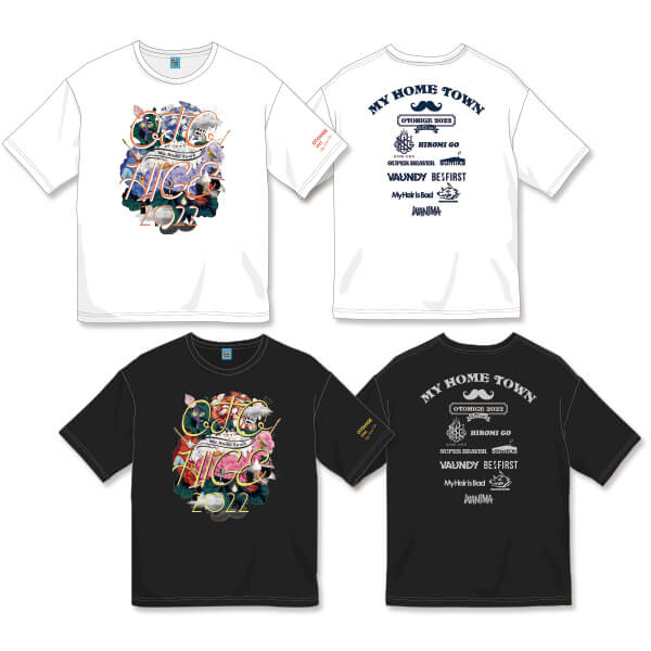 音楽と髭達2022 Flower ビッグシルエットTシャツ（白、黒）の画像