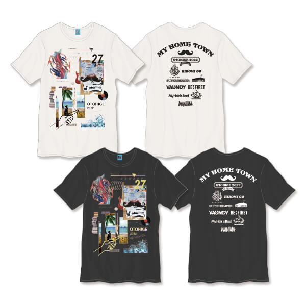 音楽と髭達2022 コラージュ Tシャツ（白、黒）の画像