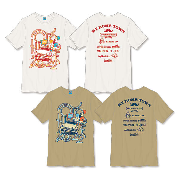 音楽と髭達2022 Car-Graphic Tシャツ（白、茶）の画像