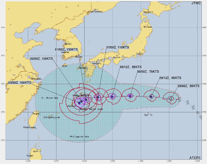 台風11号（ヒンナムノー）のJTWCの進路予想図