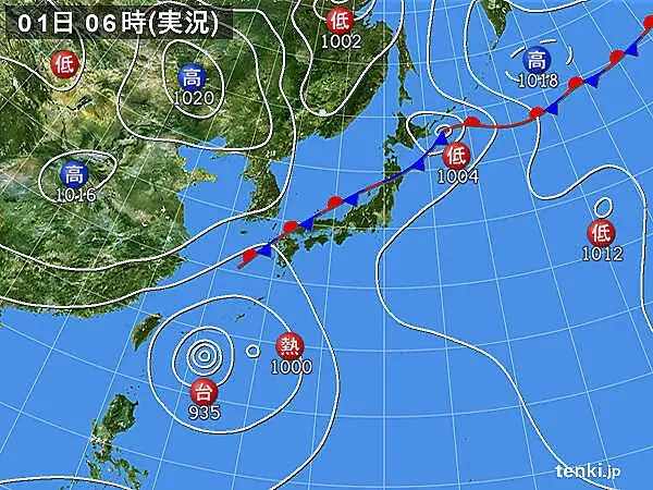 2022年9月1日時点の台風11号（ヒンナムノー）の気象庁天気図
