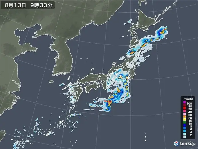 2022年8月13日の台風8号の気象庁雨雲レーダー画像