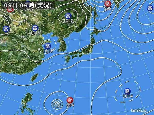 2022年9月9日の台風12号（ムイファー）の気象庁天気図