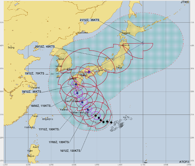 2022年9月17日台風14号のJTWCの進路予想図