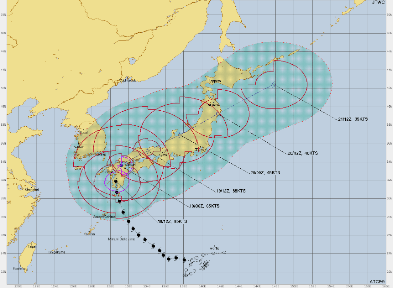 2022年9月19日台風14号のJTWCの進路予想図