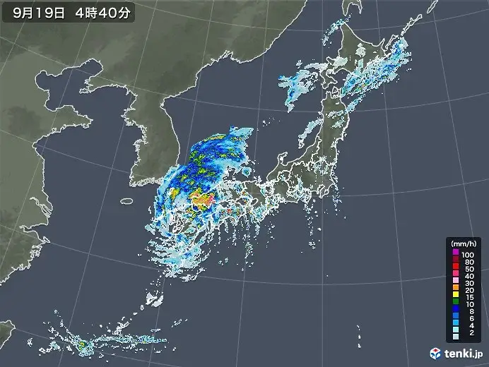 2022年9月19日の雨雲レーダー