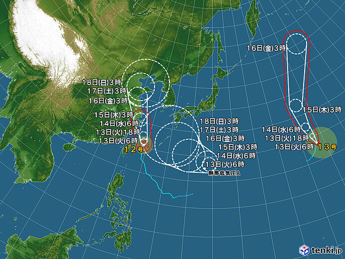 2022年9月13日台風13号の進路がわかる気象庁天気図
