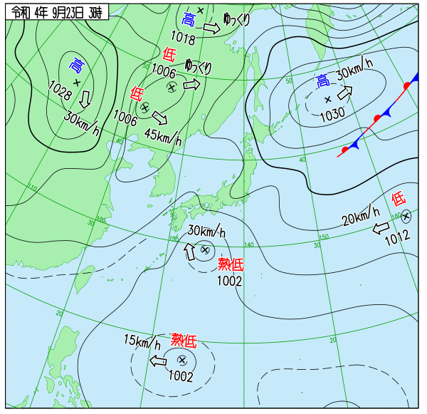 2022年9月23日台風15号のたまごの位置がわかる気象庁図