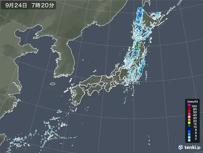 2022年9月24日の雨雲レーダー