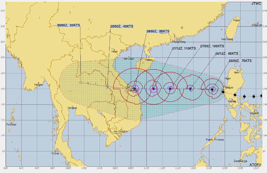 2022年9月26日台風16号のJTWCの進路予想図