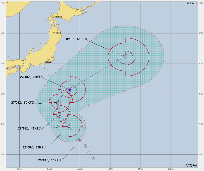 2022年9月26日台風17号のJTWCの進路予想図