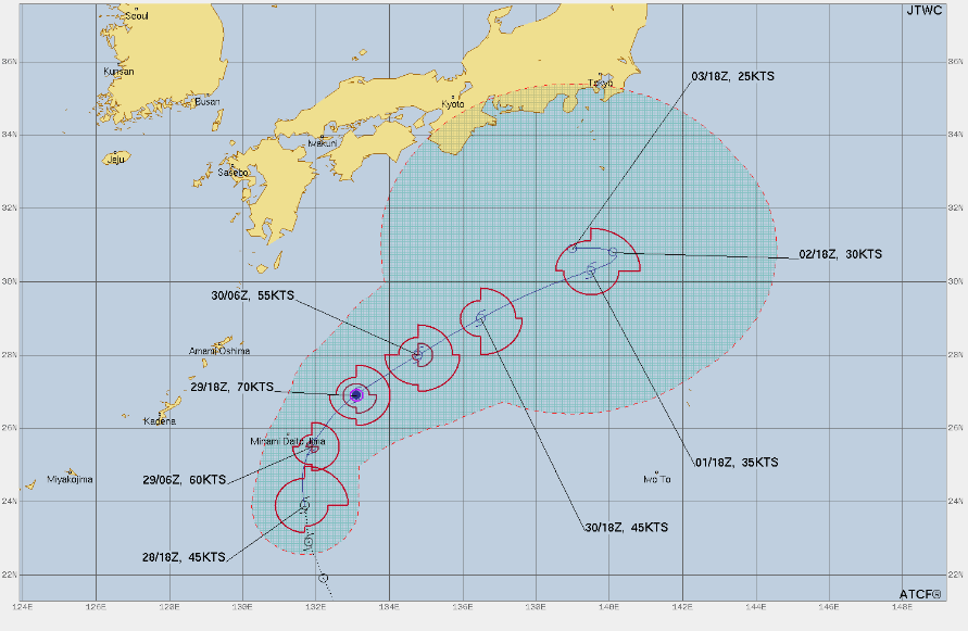 2022年9月29日台風18号のJTWCの進路予想図