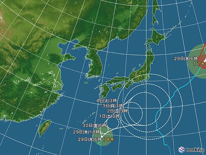 2022年9月29日台風18号の気象庁進路予想図